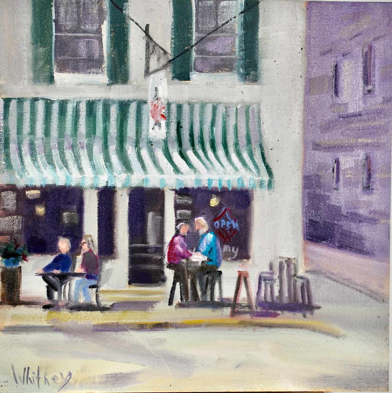 Ice Cream Shop Painting outdoor cafe Cedarburg 10 x 10 Original Oil Sue Whitney