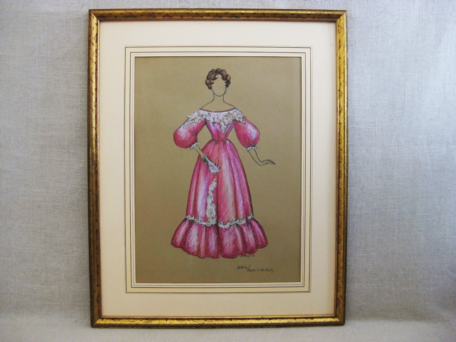 Female Portrait Fashion Illustration, Original Vintage Costume Design Wall Art