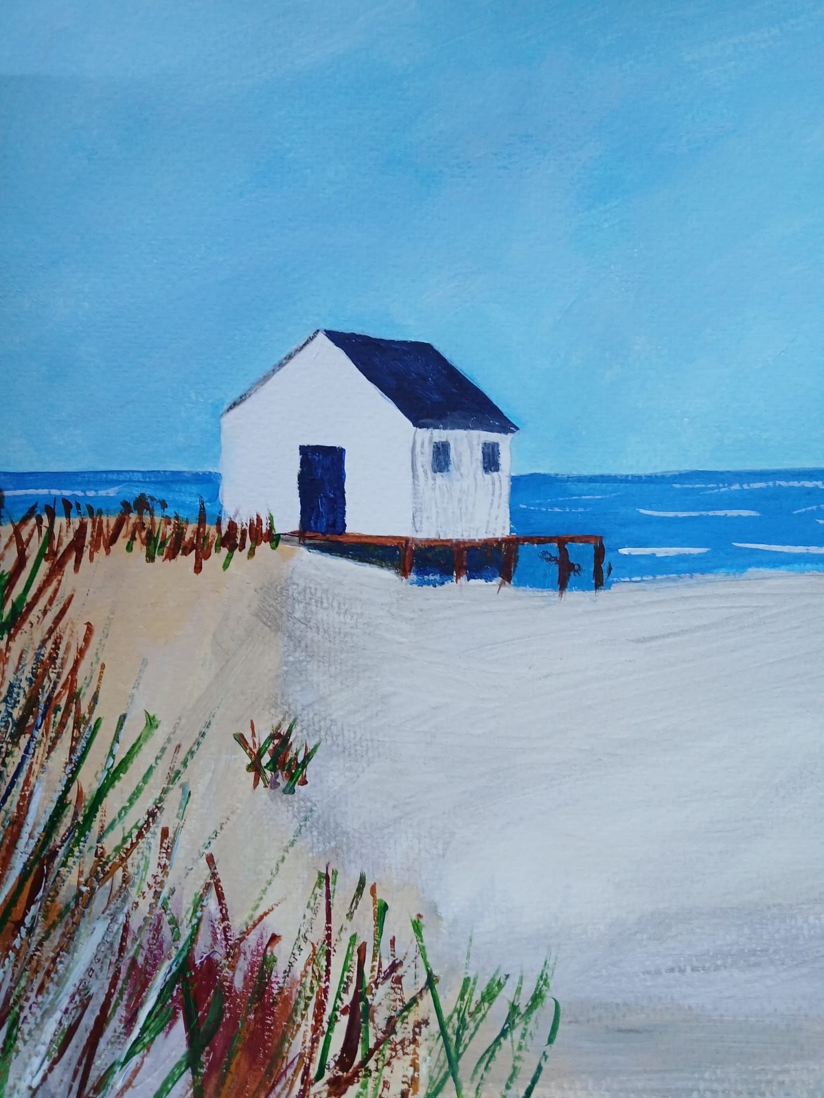 Impressionism 11×14 White Beach House Handmade One of a Kind Art Painting