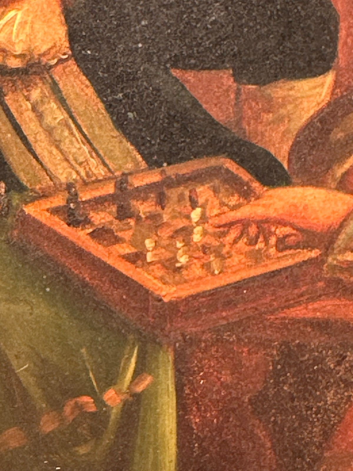 19th C. Dutch oil on copper painting chess players antique