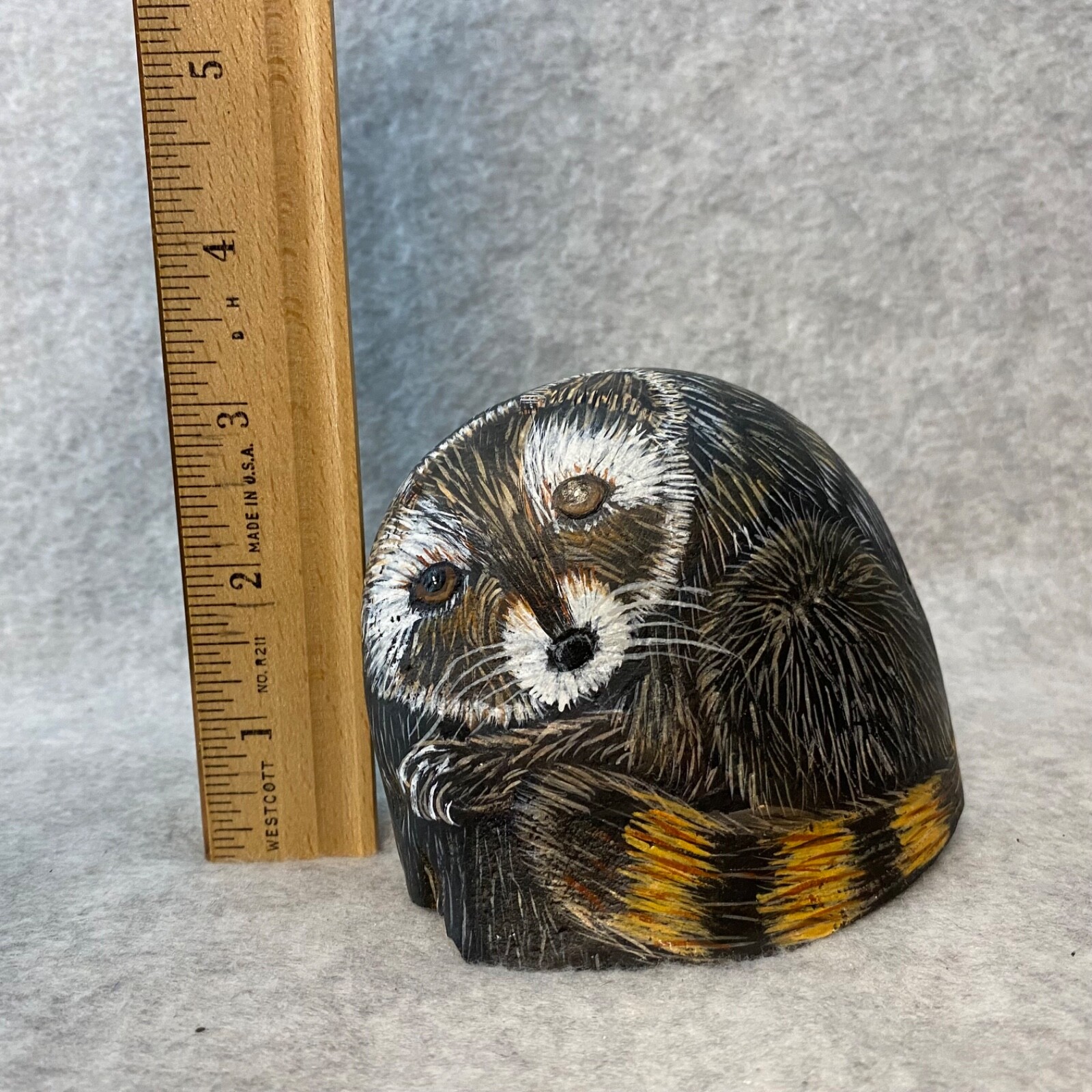 Realistic Handpainted Decorative Pet Rock Raccoon Natural Rock Stone Signed Teri