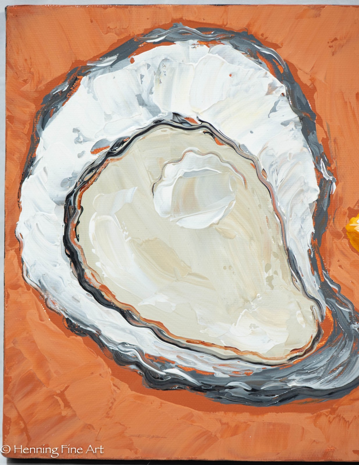 Beautiful Contemporary Impressionist Painting of Oyster and Orange Cary Chun Lee