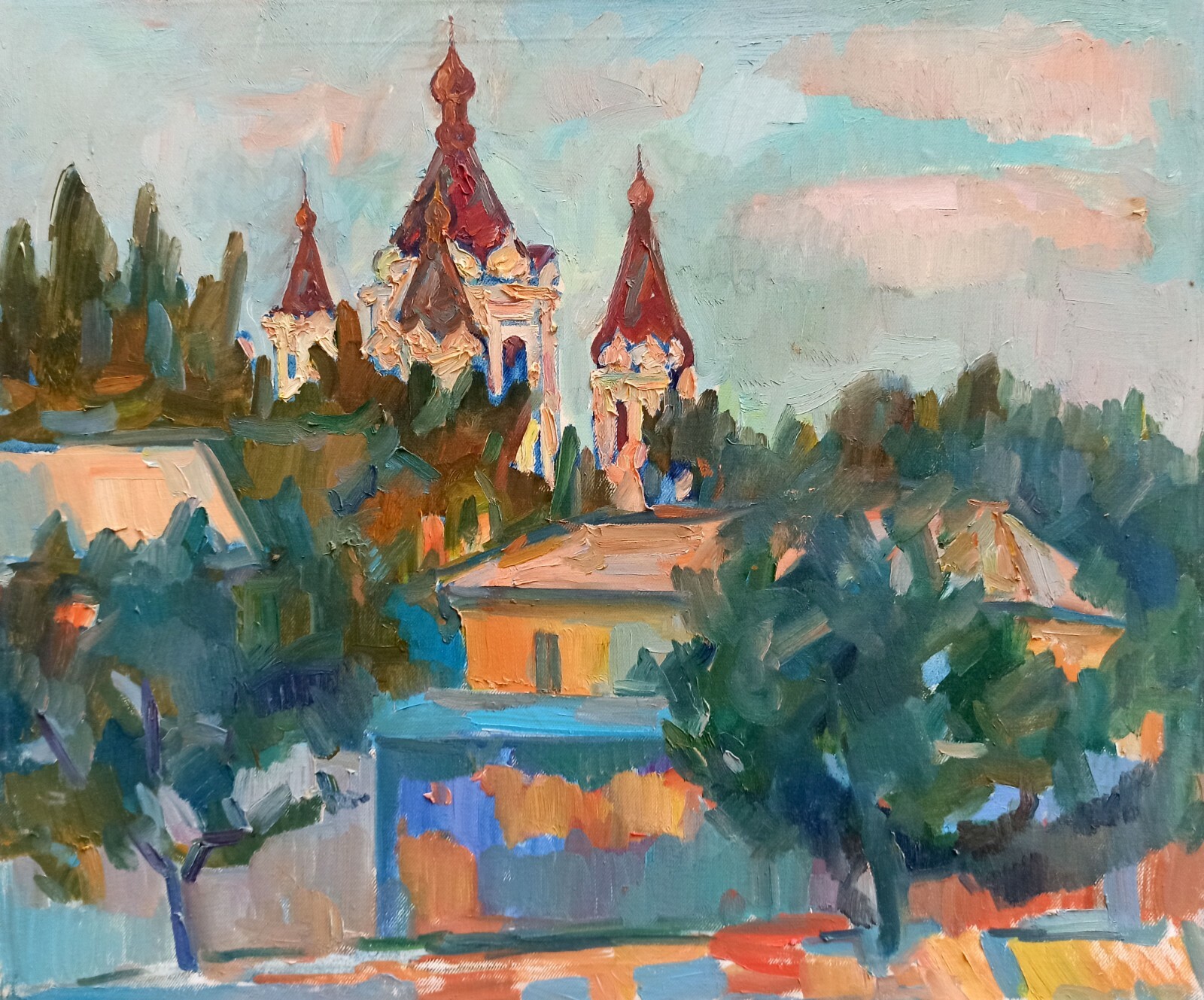Oil Painting Canvas City Landscape Tovpev P. Original Framed Wall nDobr205