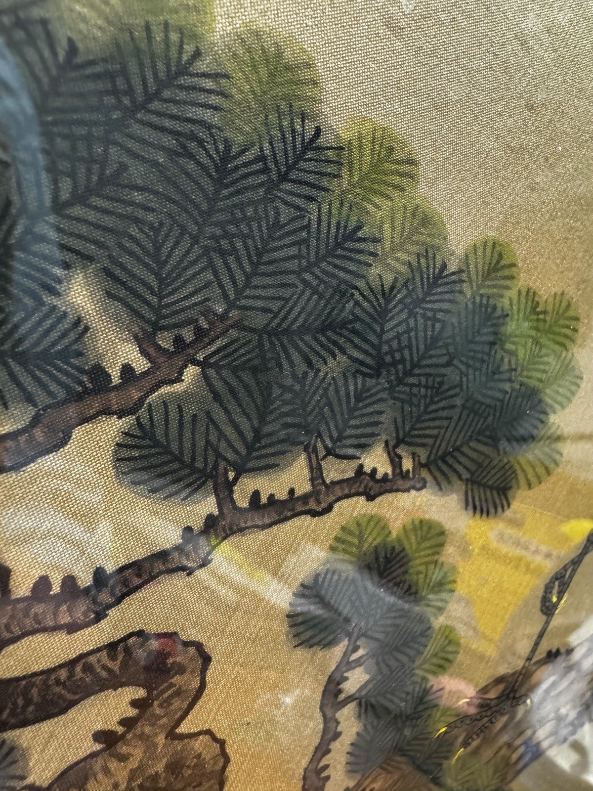 Vintage Wu Ping Painting, Oil On Silk, Taiwanese, 2 Cranes