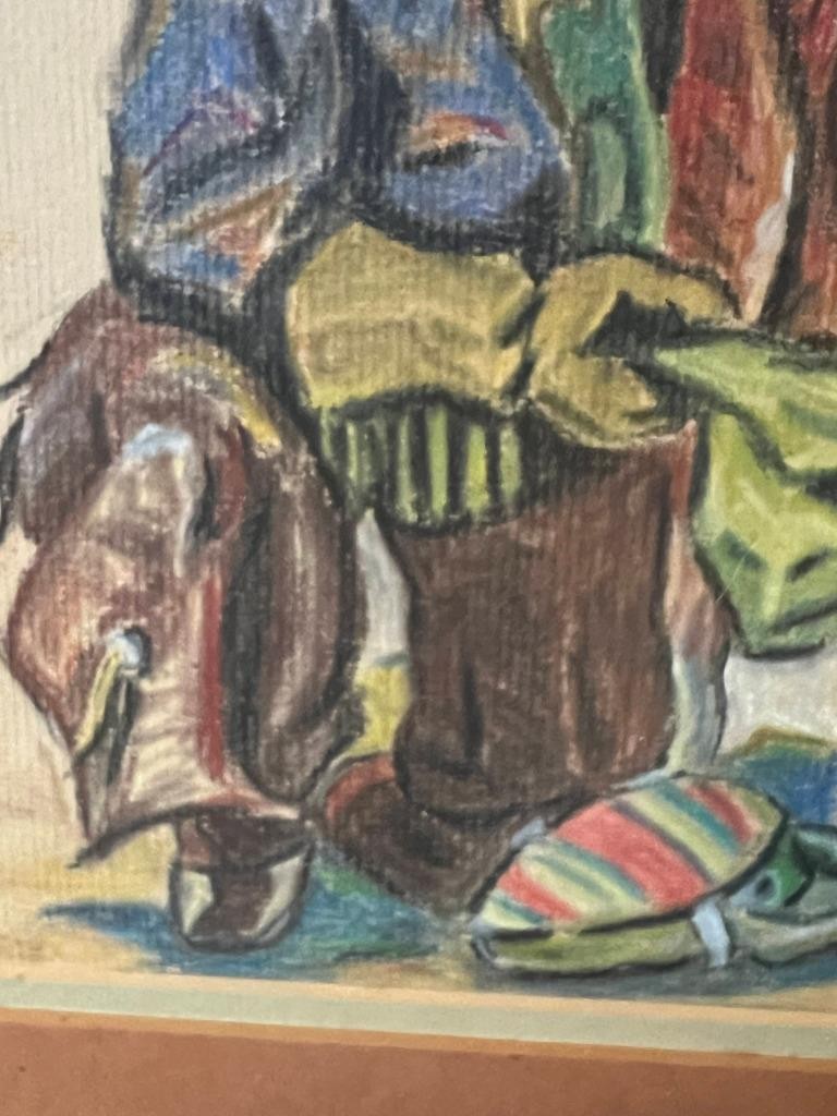 Vintage Cowboy Man Horse Last Drop From His Stetson Hat Landscape Pastel Artwork