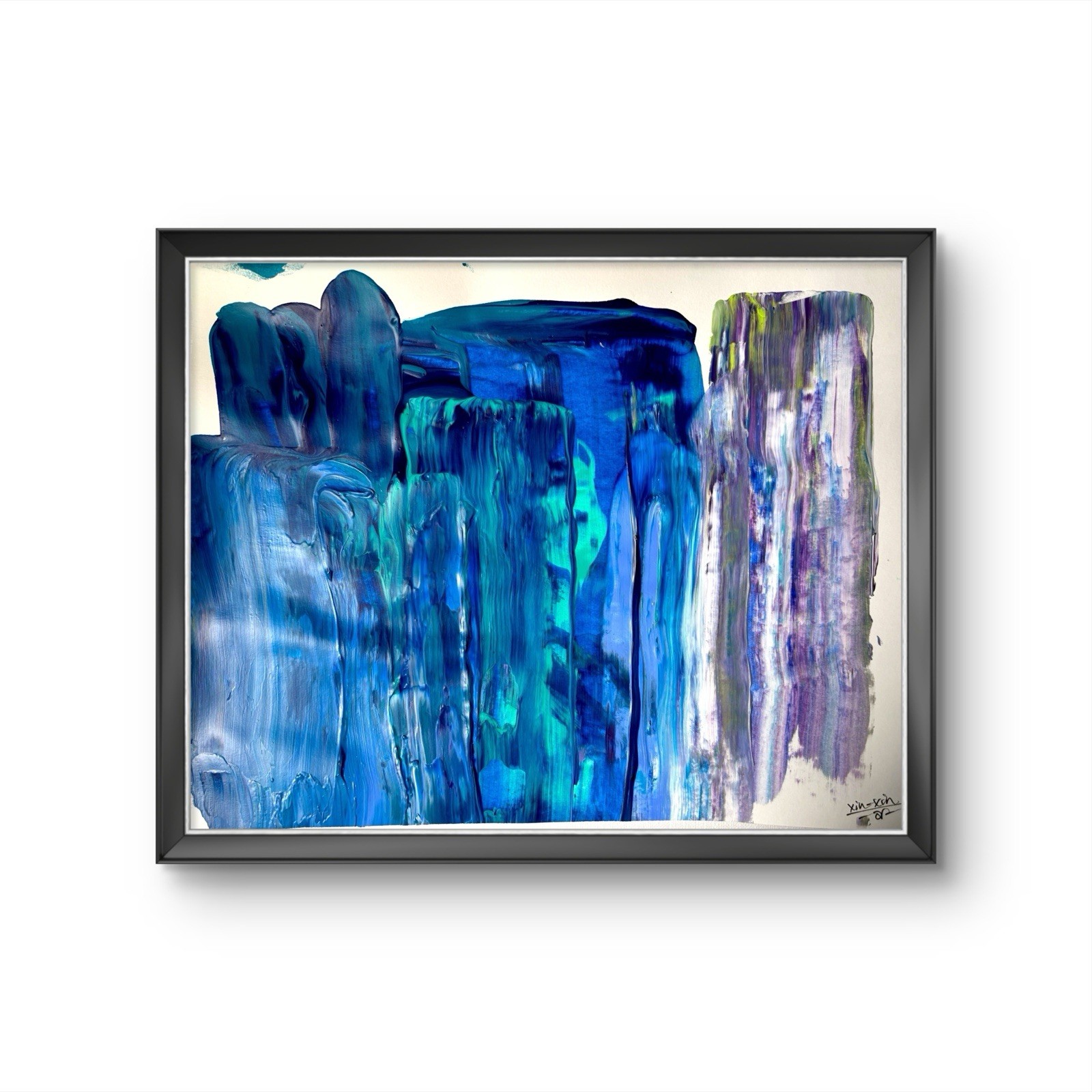 Unique Abstract Expressionism 11×14 Blue Teal Wall Art Canvas Paper