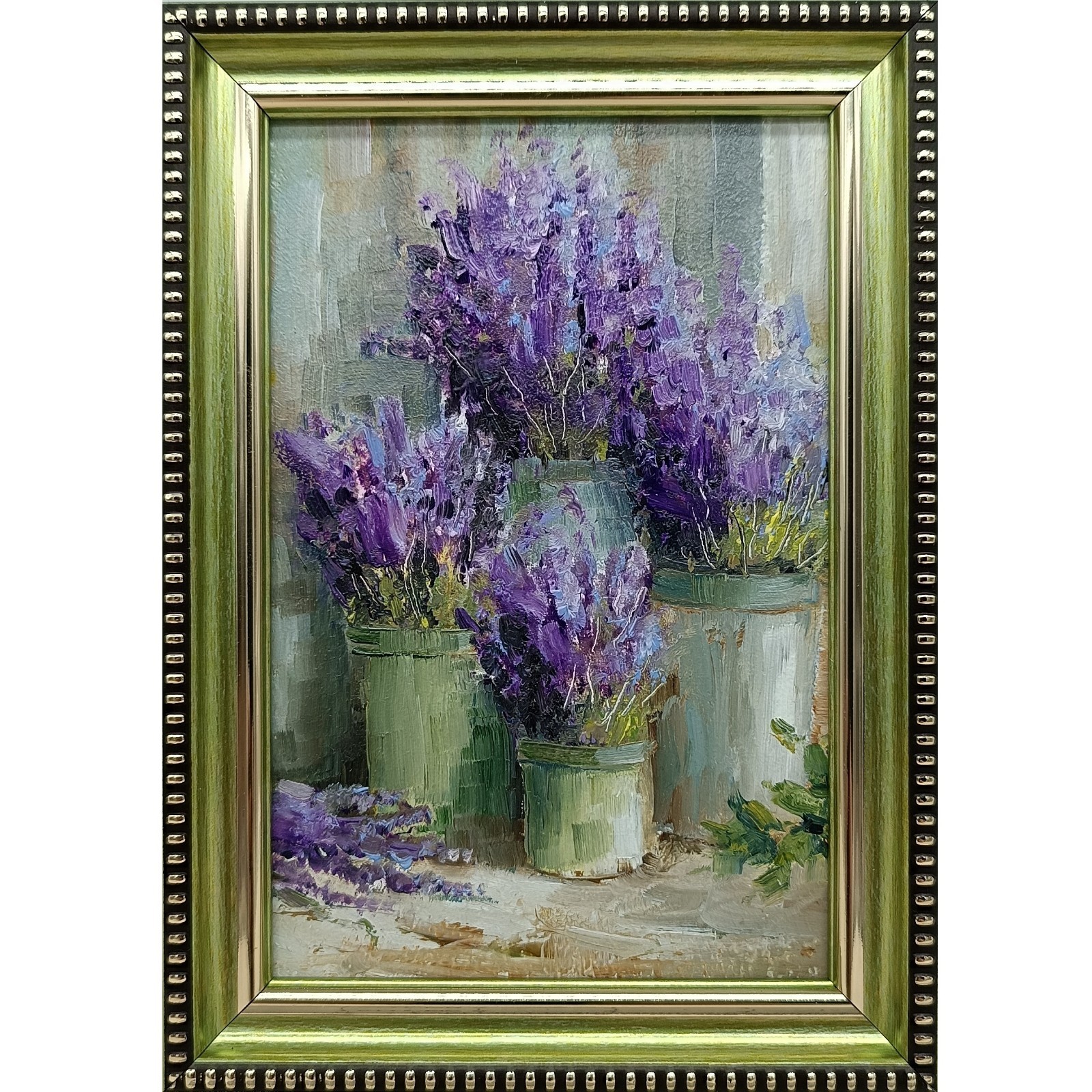 Lavender Original Oil Painting 4×6 Framed Signed Floral Still Life Flowers Art