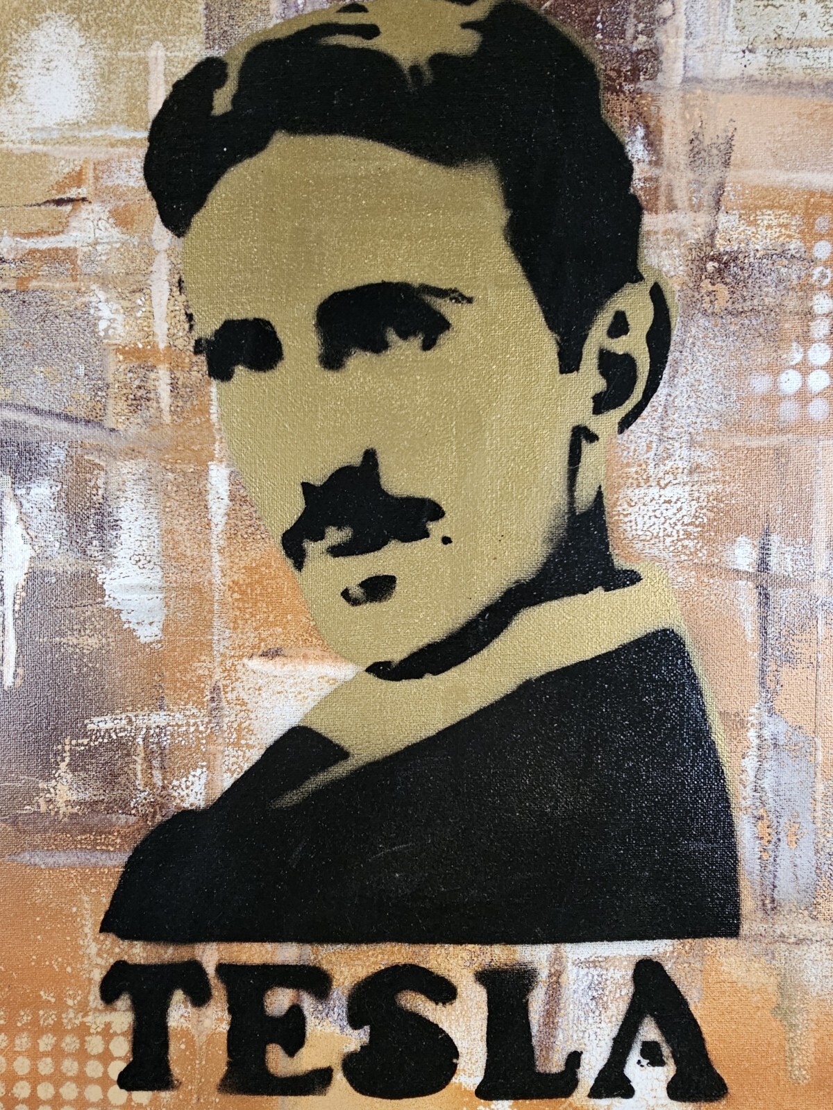 Original Signed Jacob Gardner Stencil Street Art Spraypaint Painting 20×16 Tesla