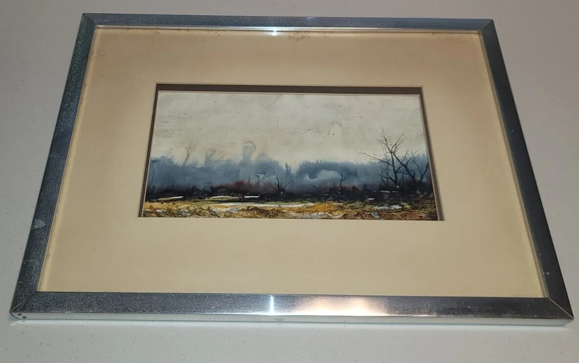 Al Barker New Jersey Authentic SIGNED Framed Watercolor «Marsh Hunters» 1976