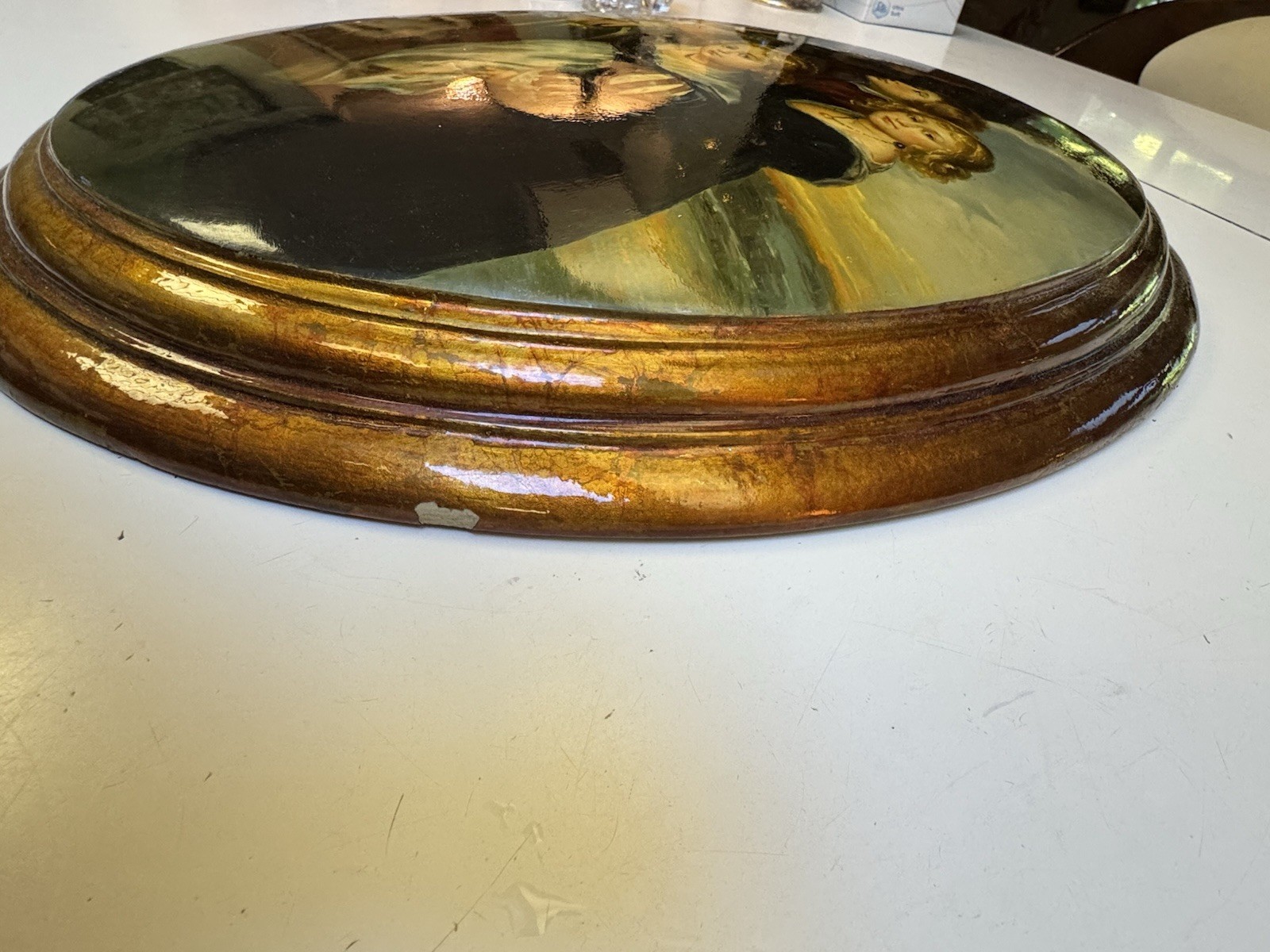 Oil Painting original Mother Infant Baby Children 19Th C Style Domed Wood Plaque