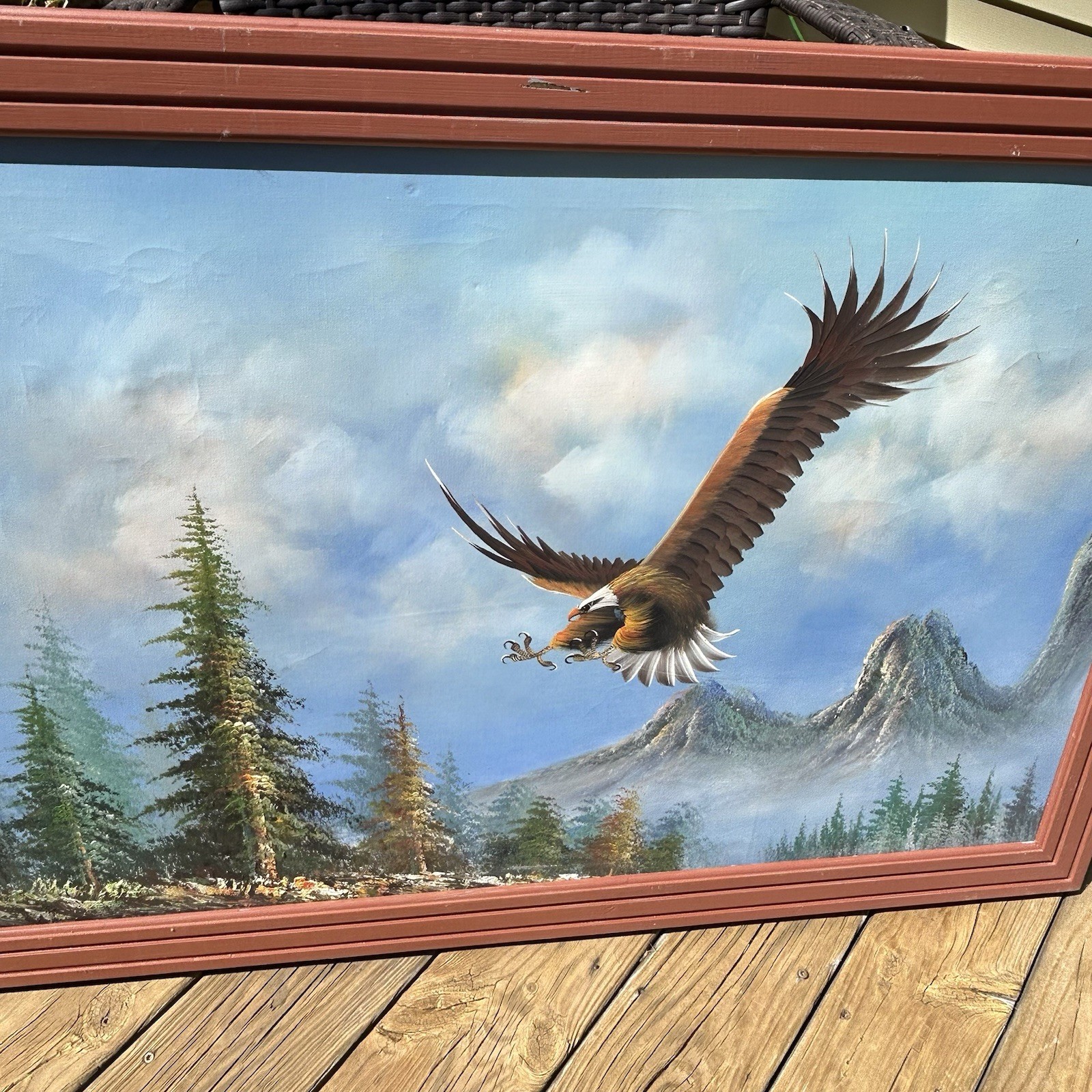 Soaring Bald Eagle in Flight Oil Painting On Canvas Nature Realism Framed