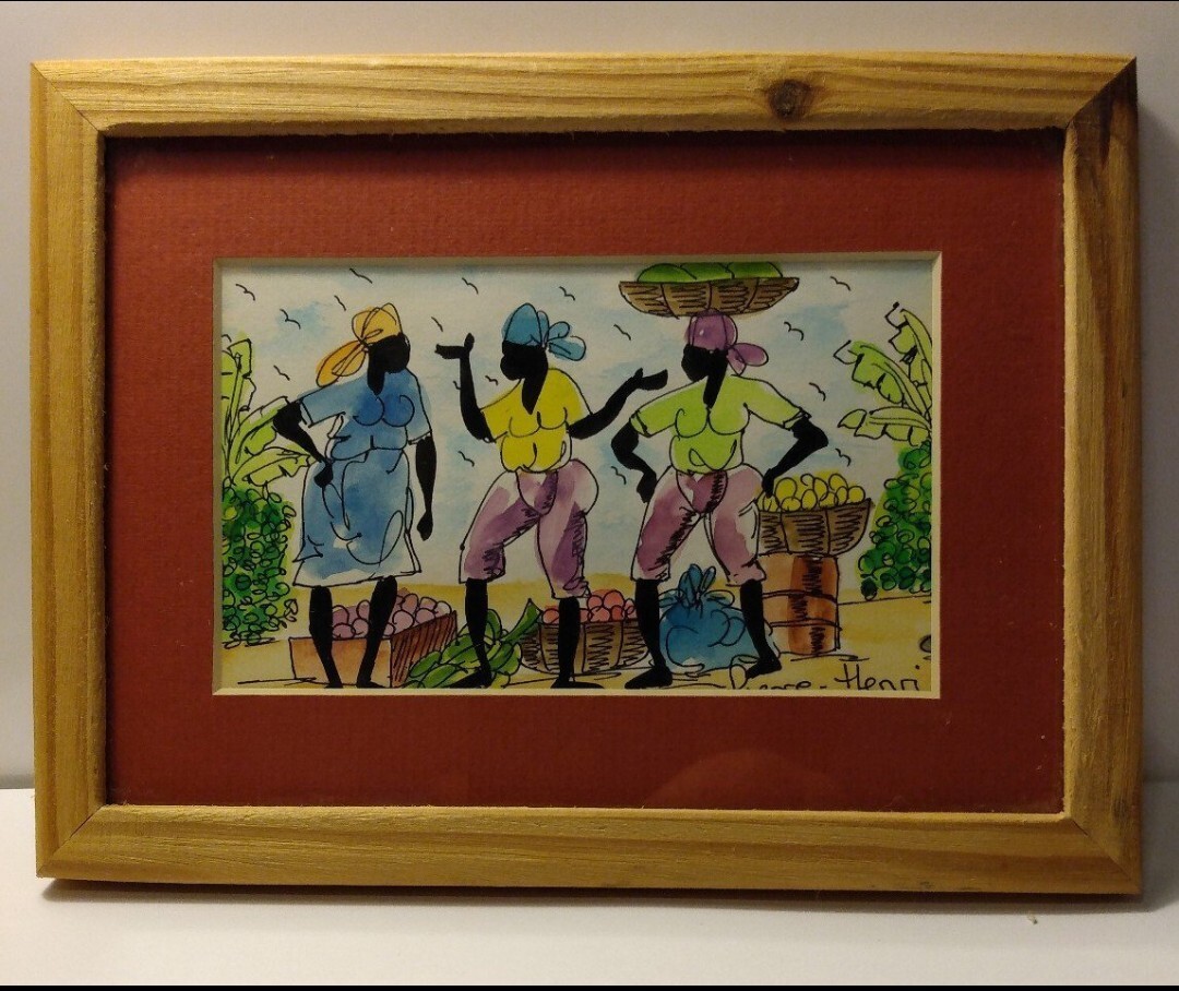 Pierre Henri FRUIT SELLER WATERCOLOR PAINTING 5” x 3” Signed