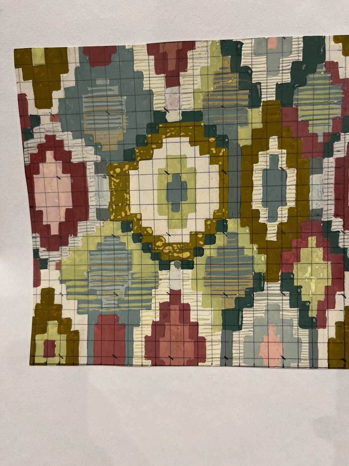 Original Vintage Handpainted Tile, Geo and Mosaic Designs on Paper, lot of 17