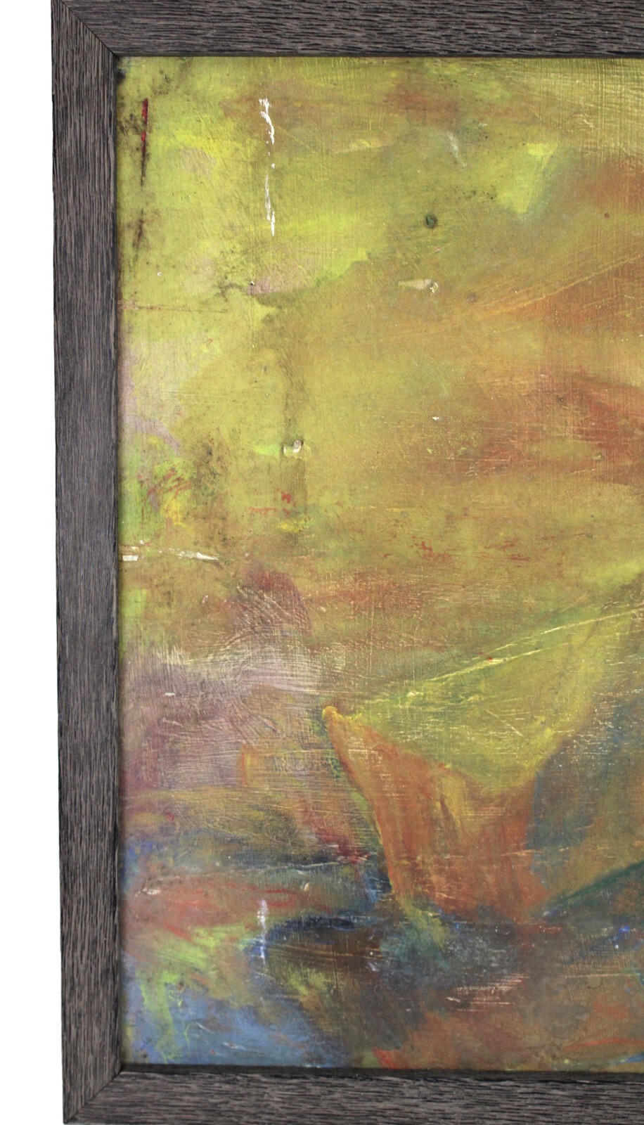 Vintage Wide Abstracted Mountain Landscape Oil Painting