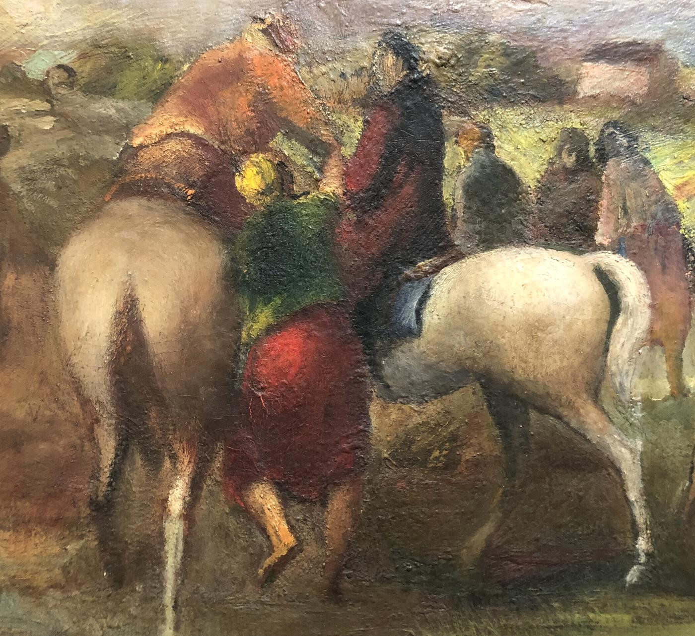 DEPRESSION ERA Framed Oil ~ WESTERN REGIONALIST ~ 1940s Signed PRAIRIE HORSES