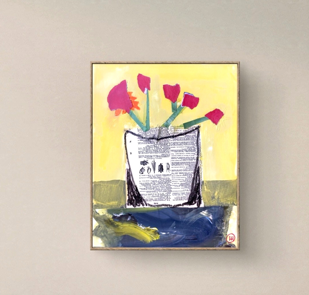 Original Colorful Floral Abstract 11×14 Canvas Acrylic Collage, Holly Hammond