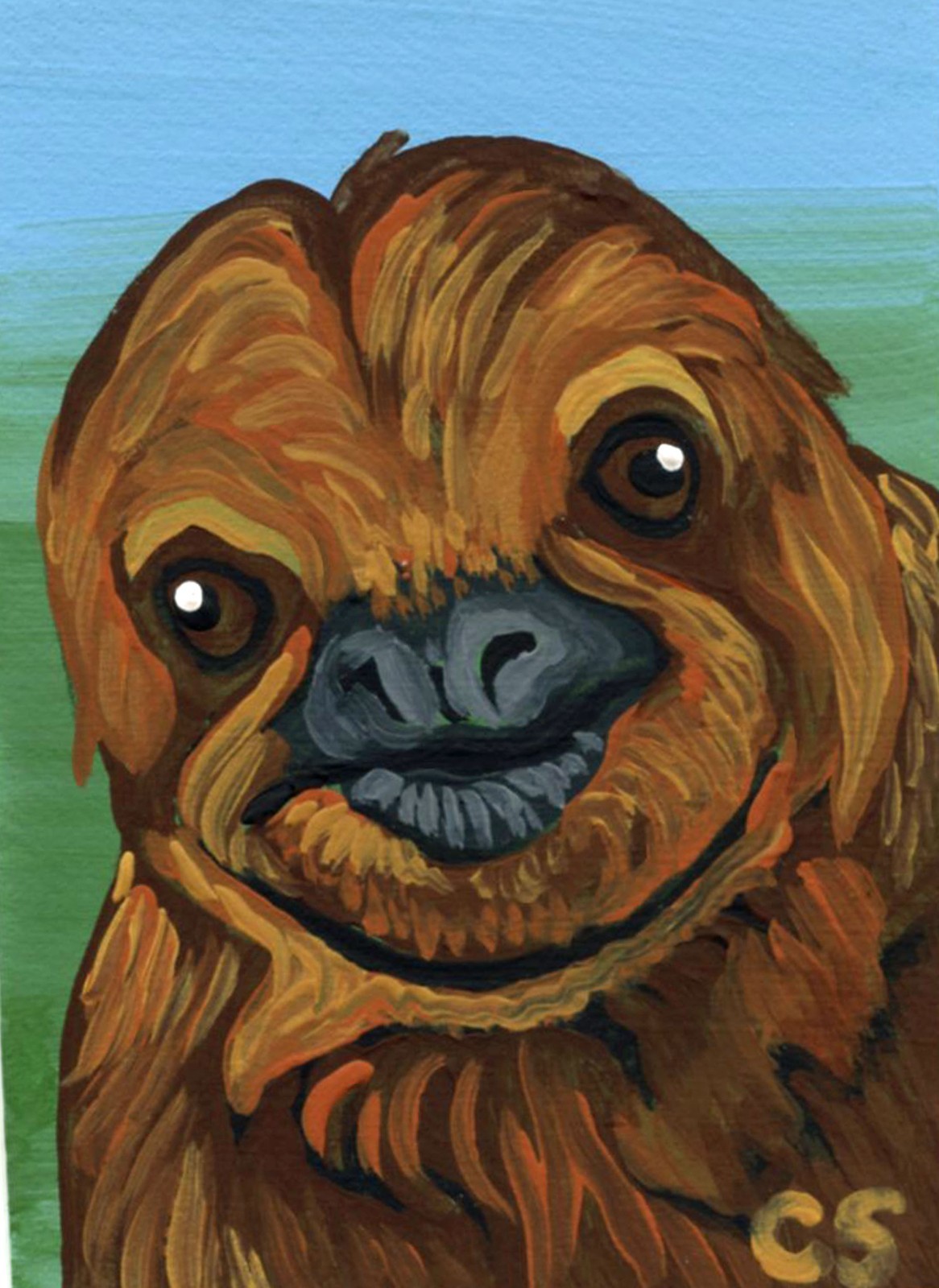 ACEO ATC Brown Sloth Wildlife Art Painting -Carla Smale