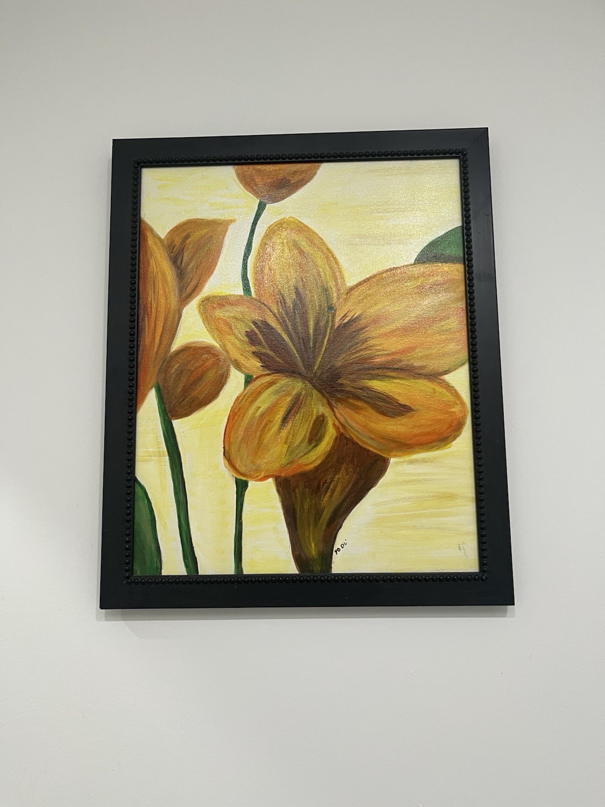 Original Acrylic Painting Orange Yellow Daffodils Or Lily Flowers Framed 22 X 18