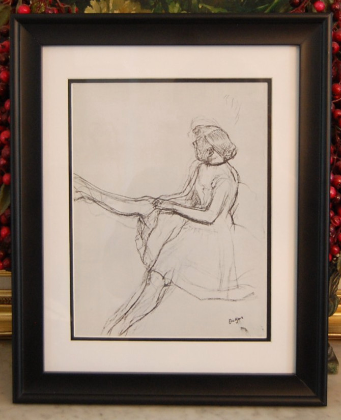 FRAMED EDGAR DEGAS VTG 70’S PRINT OF THE DRAWING SEATED DANCER PULLING UP TIGHTS