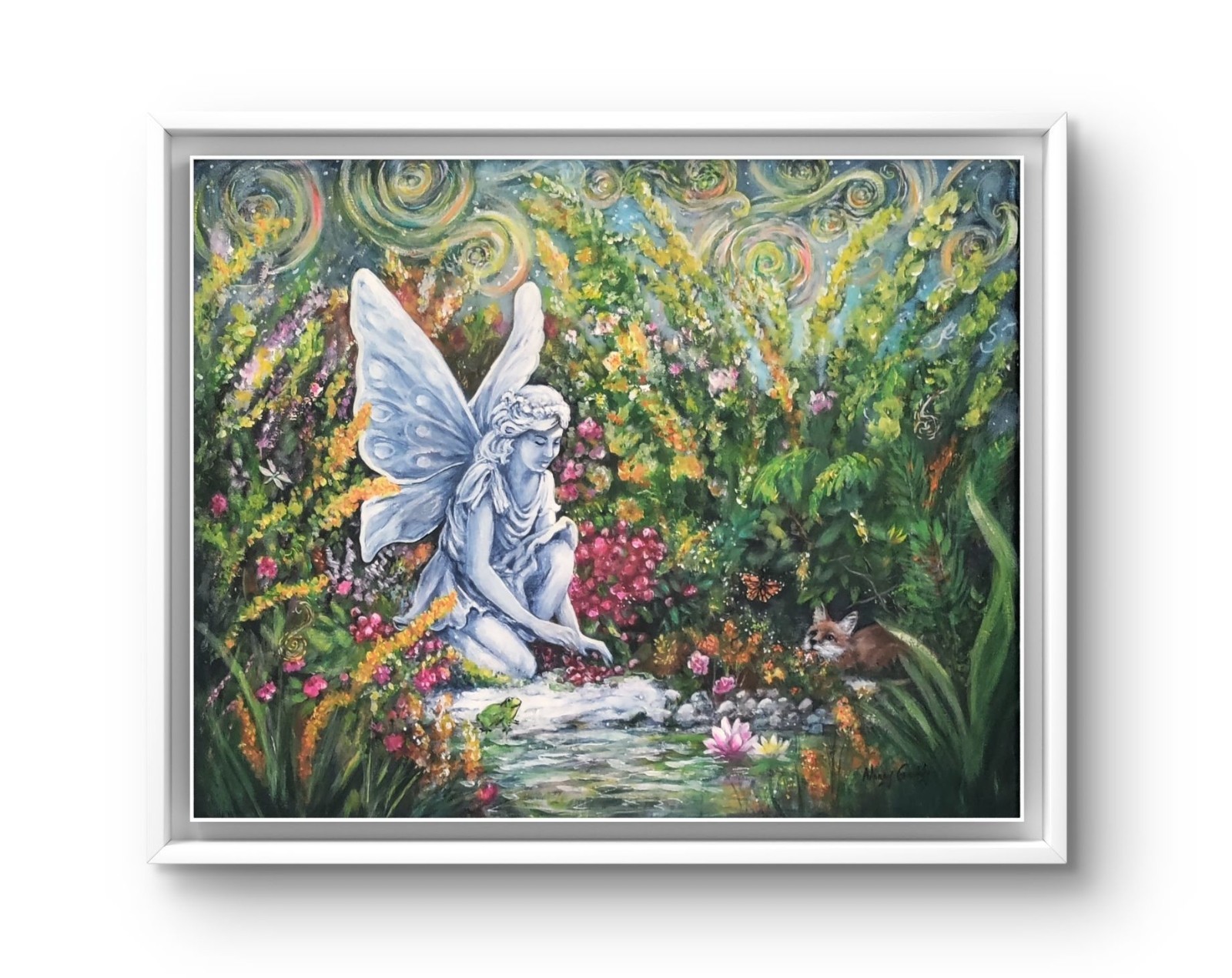 Original 16 x 20 Night Glow Angel Garden Acrylic Wall Painting
