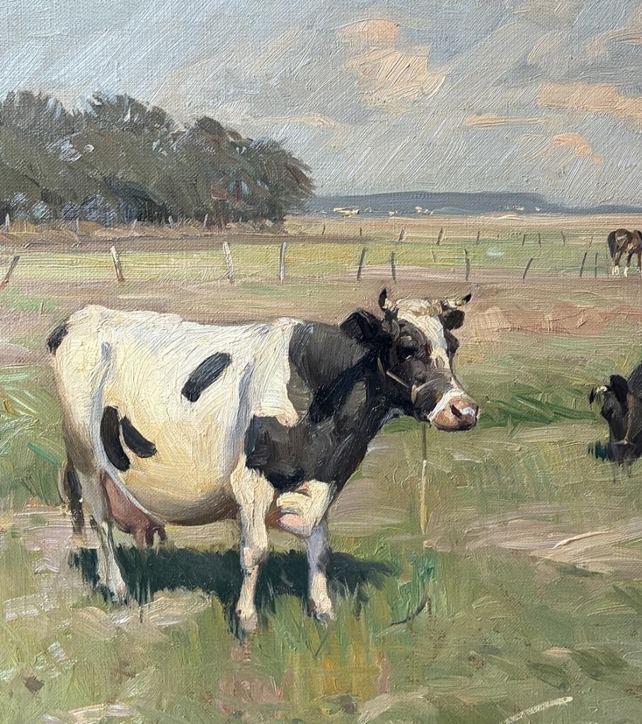 Knud Edsberg (1911) Fine Pastoral Landscape with Grazing Cows. ca 1940. COA