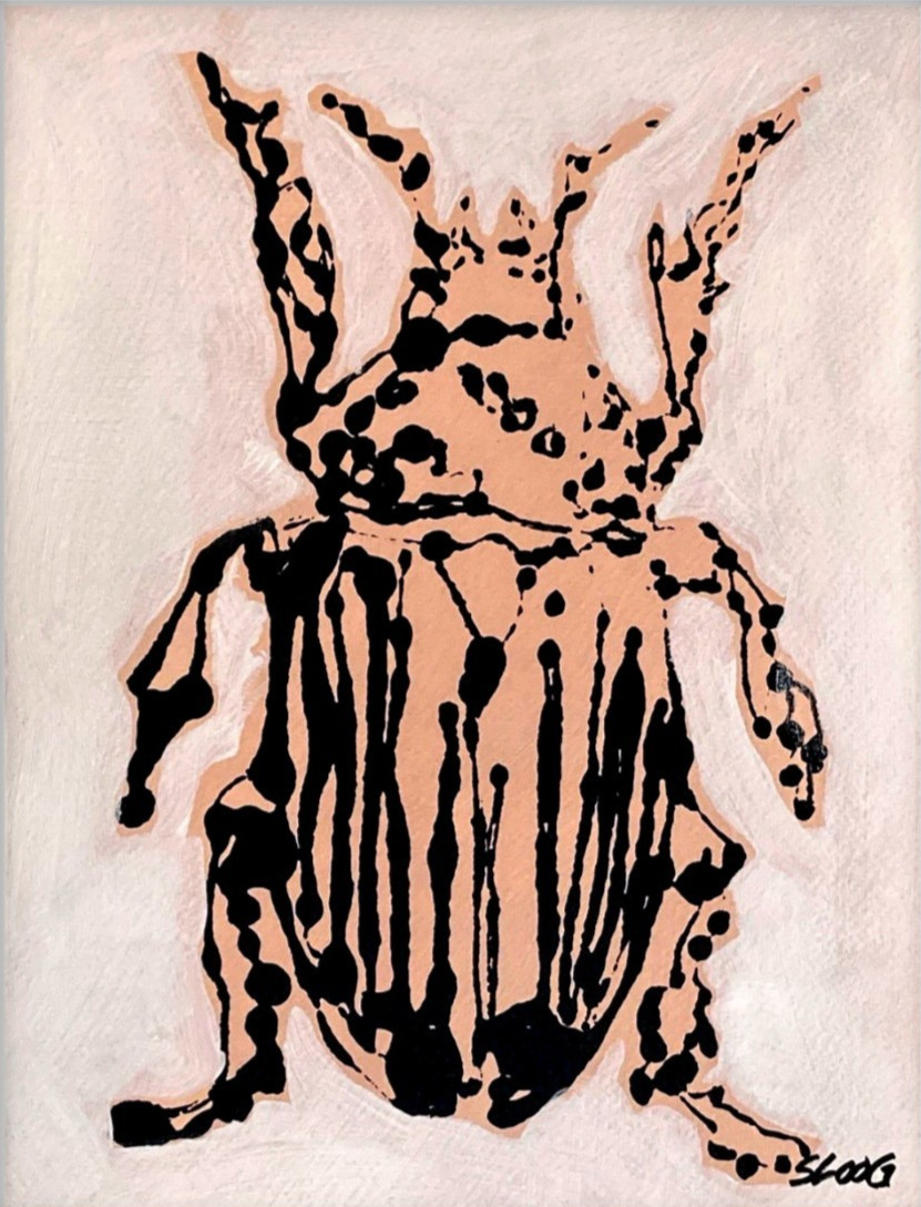 SLOOG Original Art Unique Expressionism Painting on Paper 9×12 Ink Blot Beetle