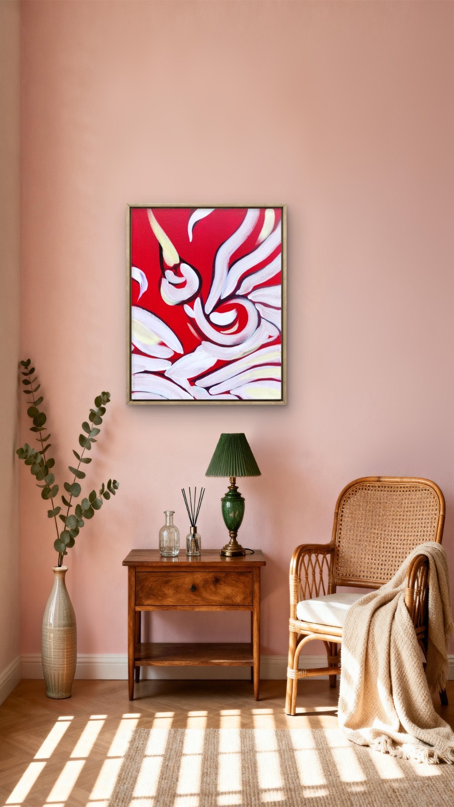 Expressionism 11×14 Birds Canvas Acrylic Painting Red Wall Art
