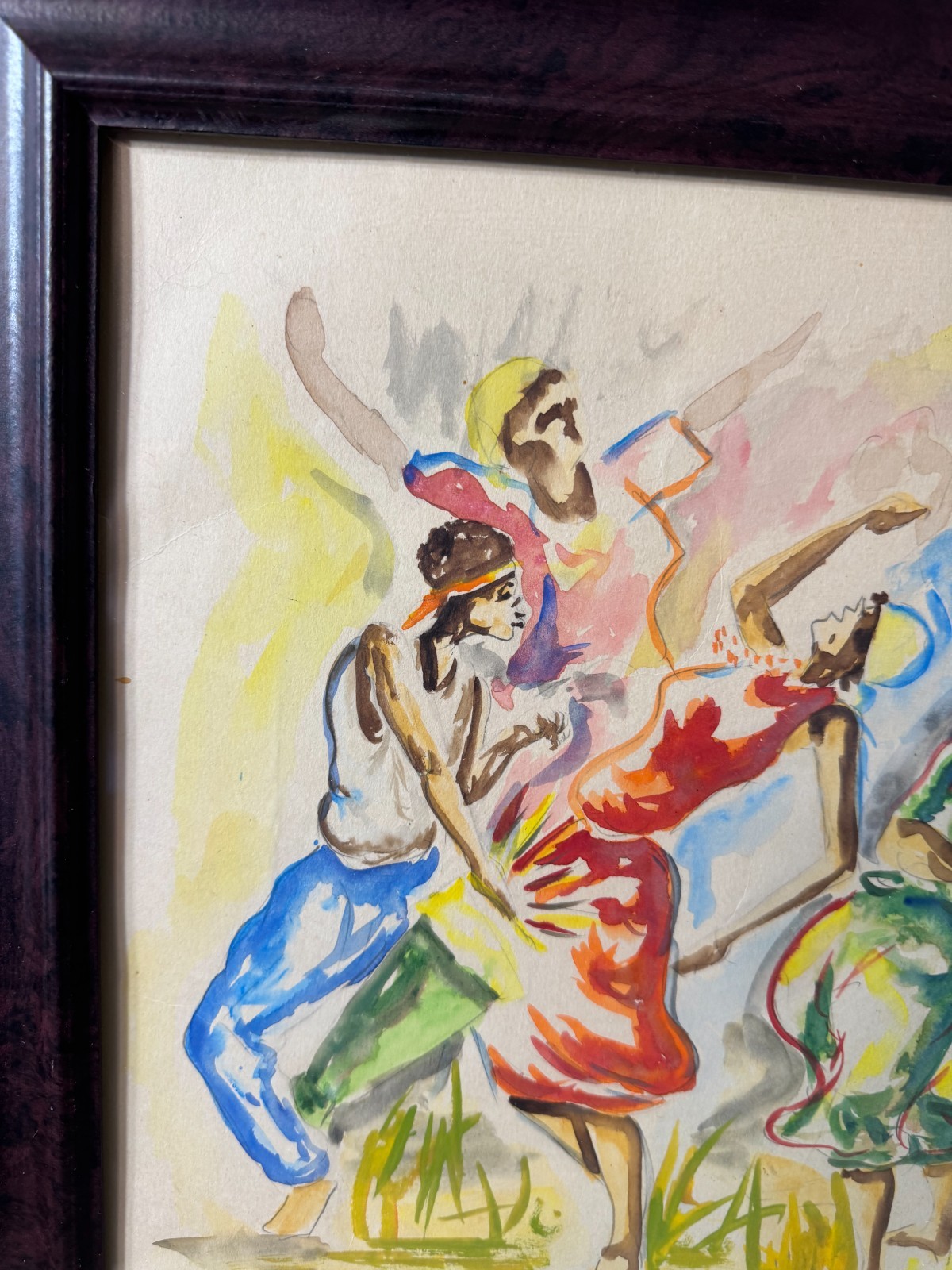 Vintage T Hony «Figures Dancing Scene» Watercolor Painting – Signed And Framed
