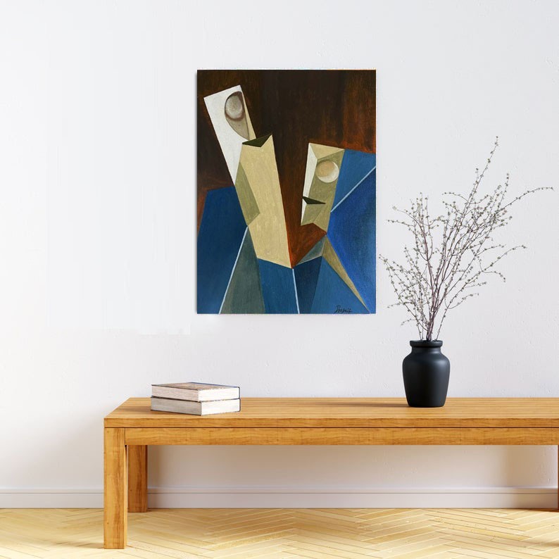 CUBIC Faces Original Art Geometric Painting Modern Abstract Wall Art Decor 12×16