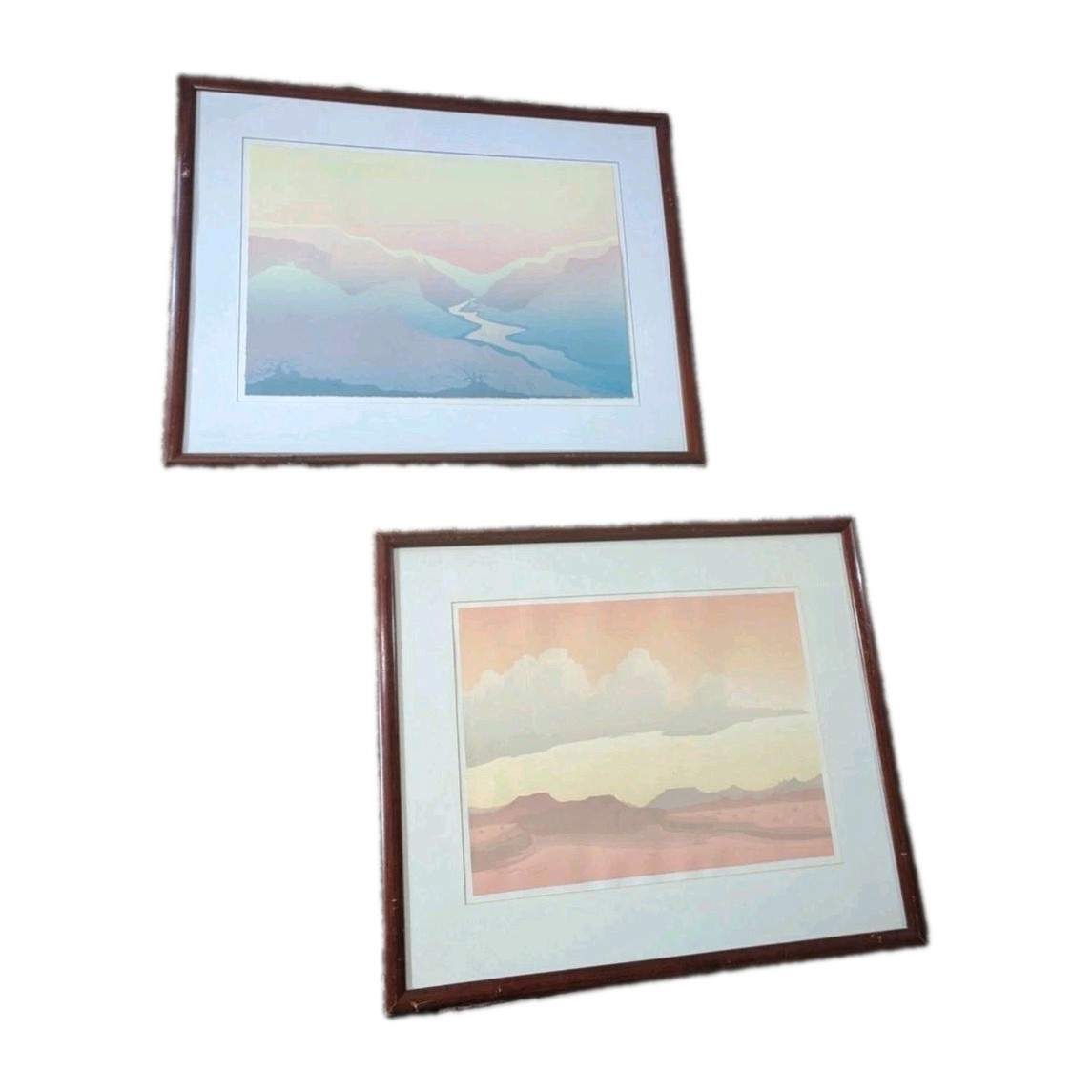 Set Of 2 Large Soft Abstract Landscape Paintings Signed Artwork 36in X 30in READ