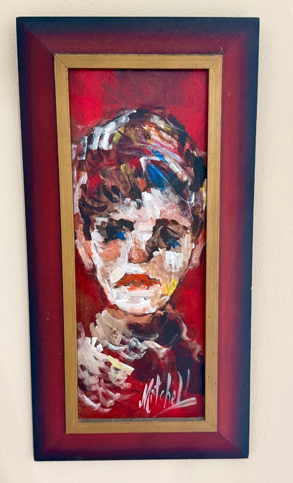 Vintage 1971 Signed Mitchell Oil Painting Expressionist Portrait Indialantic Art