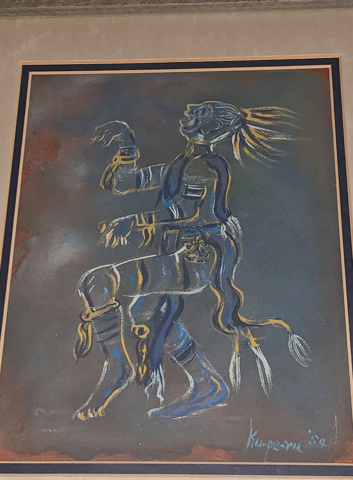 Vintage Original T. Suina Indian Dancer 1954 Painting Listed New Mexico Artist