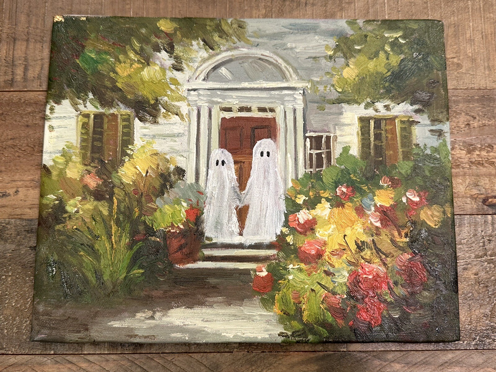 Ghostly Country Cottage Home Ghosts House Door Original Oil Painting On Canvas