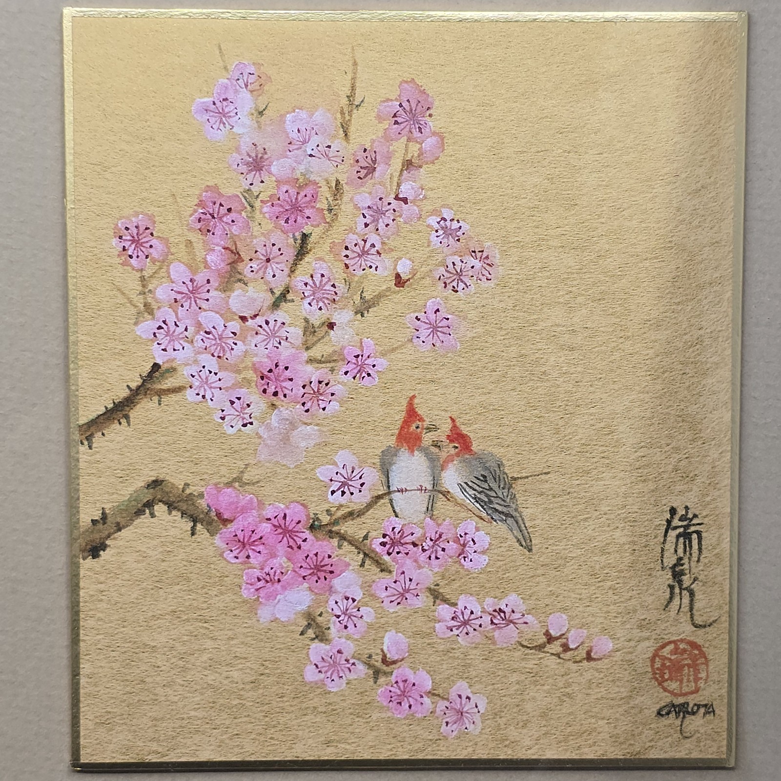 Vtg 3 Original Panel Cherry Blossoms & Birds Watercolor Paintings Framed