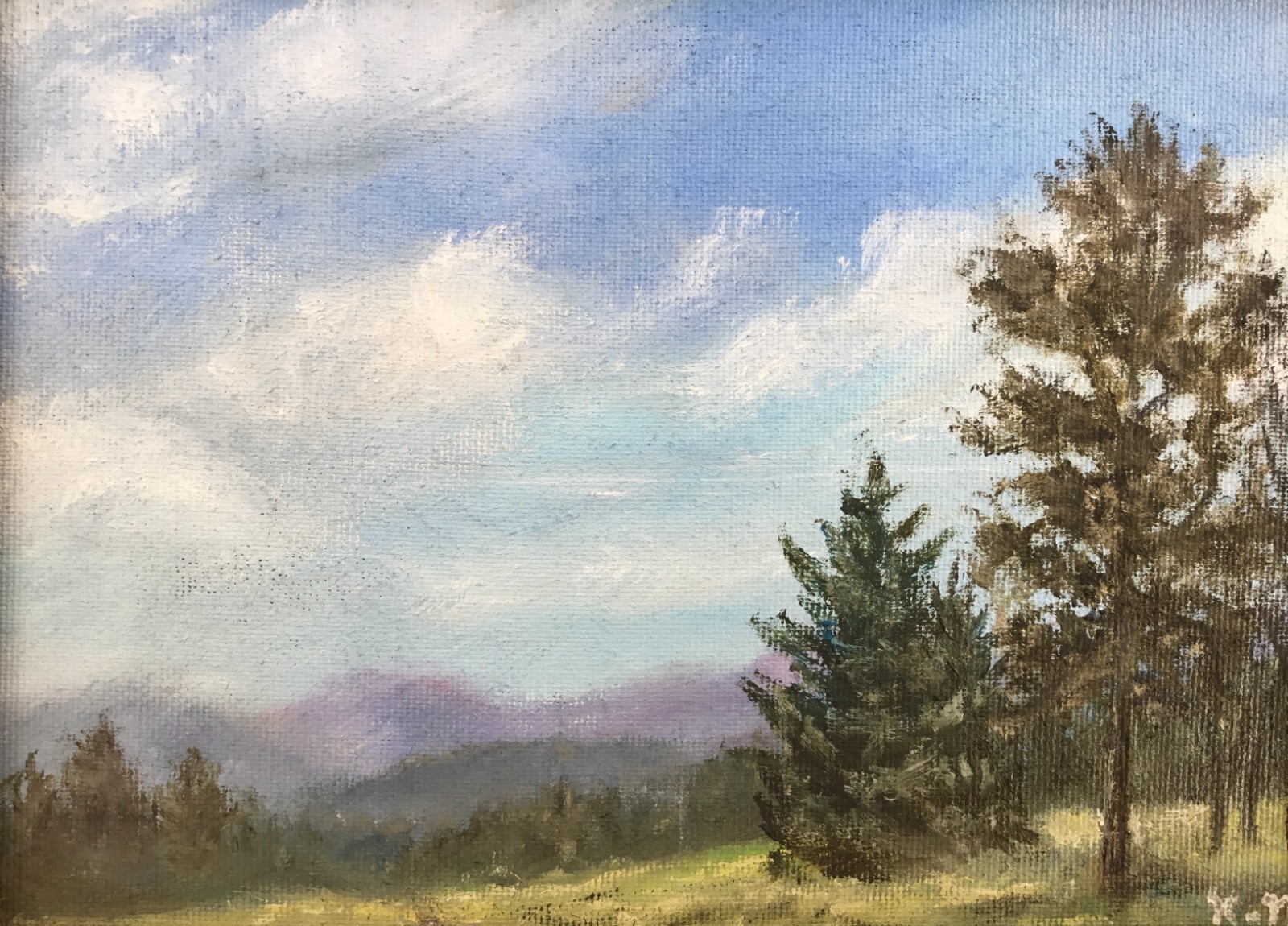 MOUNTAIN MINI # 16 – original framed 5X7 oil landscape by K. McDermott