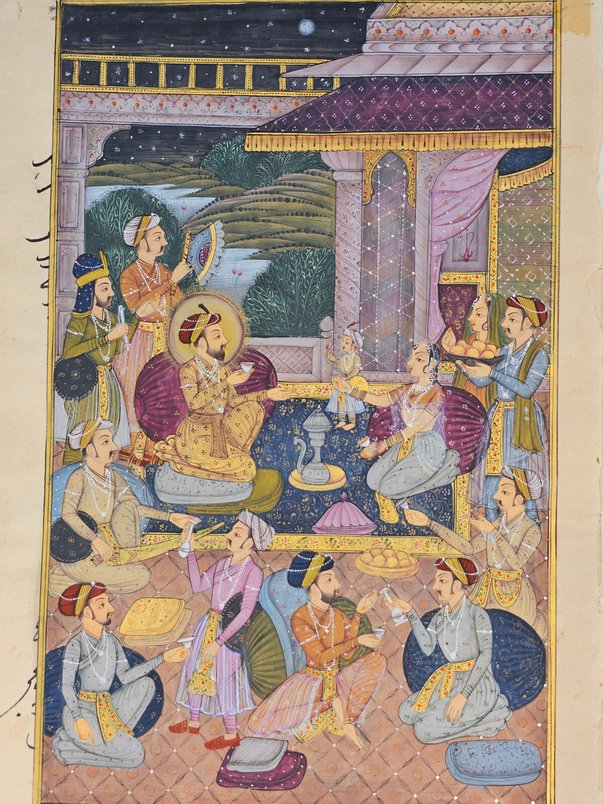 Fine Miniature Harem Painting Mughal Dynasty Art Real Gold And Stone Color Use