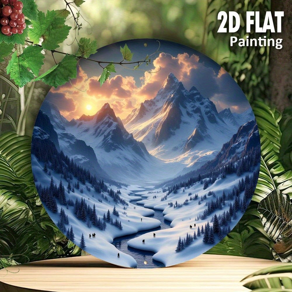 Snow Mountain Sunset Hiker Nature Landscape Aluminum Art