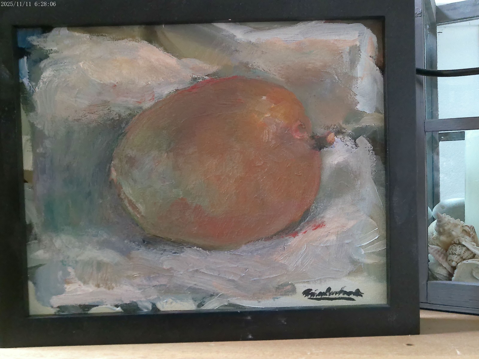 Small Framed Realism Still Life Mango Oil Painting 8″x10″ Canvas Original Signed