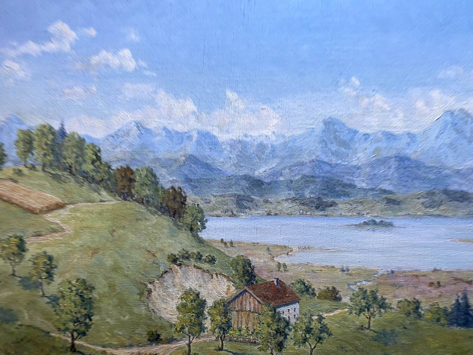 ::OIL PAINTING LANDSCAPE VERSO PROF. STEINBERGER ALPS ANTIQUE NATURE MOUNTAINS SKY