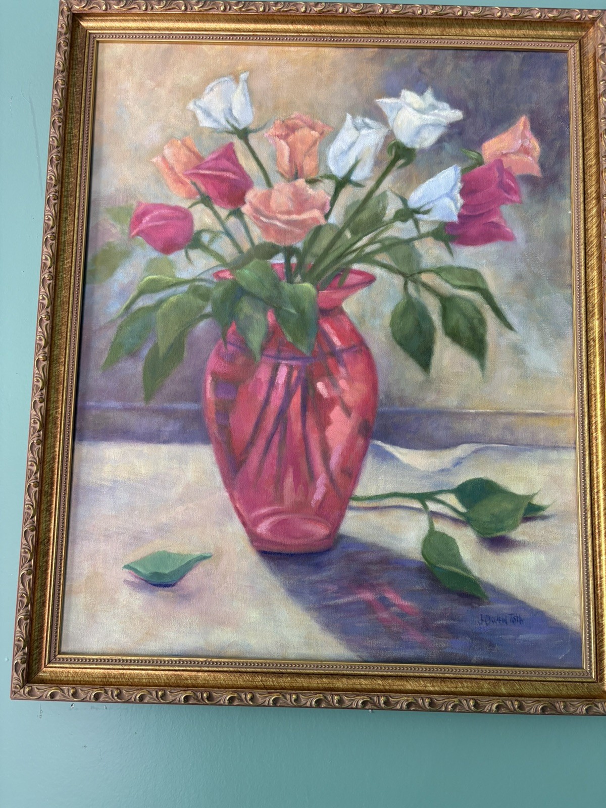 Original Signed Painting Of Flowers In A Vase 20X16