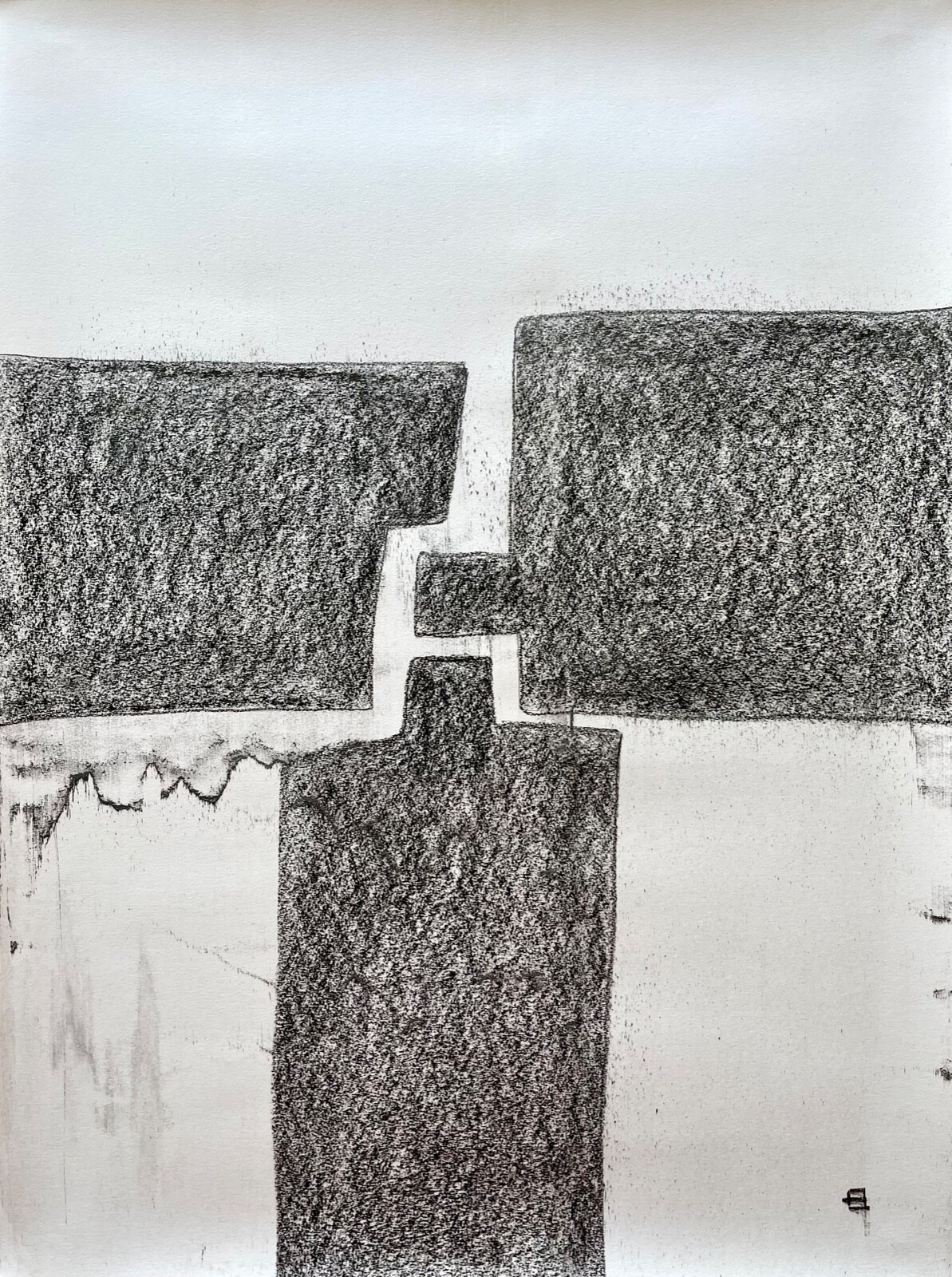 LARGE ABSTRACT ACRYLIC AND CHARCOAL ON PAPER PAINTING