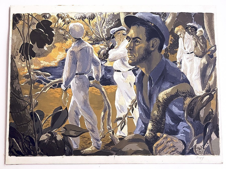 Great Illustration Art Painting 1950s Men’s Mag Signed Moody 20×15 Inches