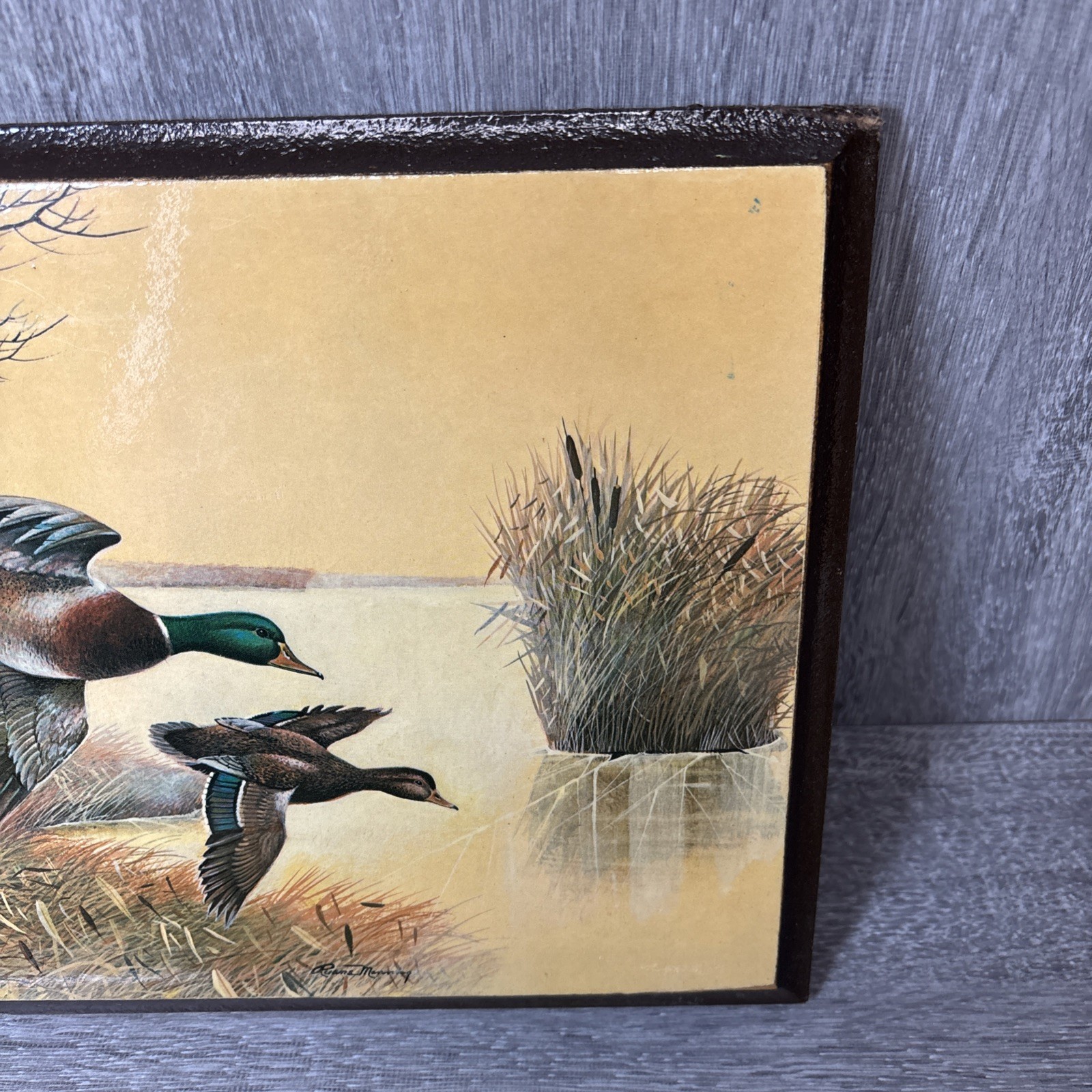 Vintage Ruane Manning Signed Ducks Wood Glazed 12×9 Nature USA 70’s MCM Decor NY