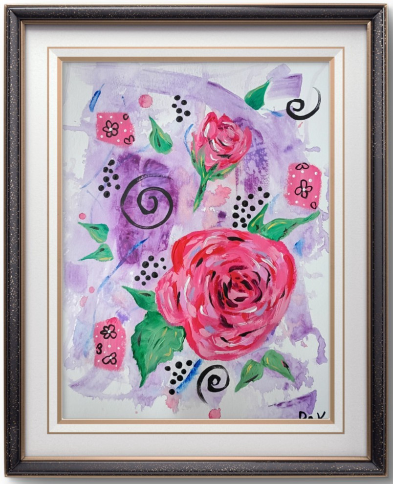 Purple Floral 9×12 Thick Paper Boho Dots Original Art Abstract Expressionism