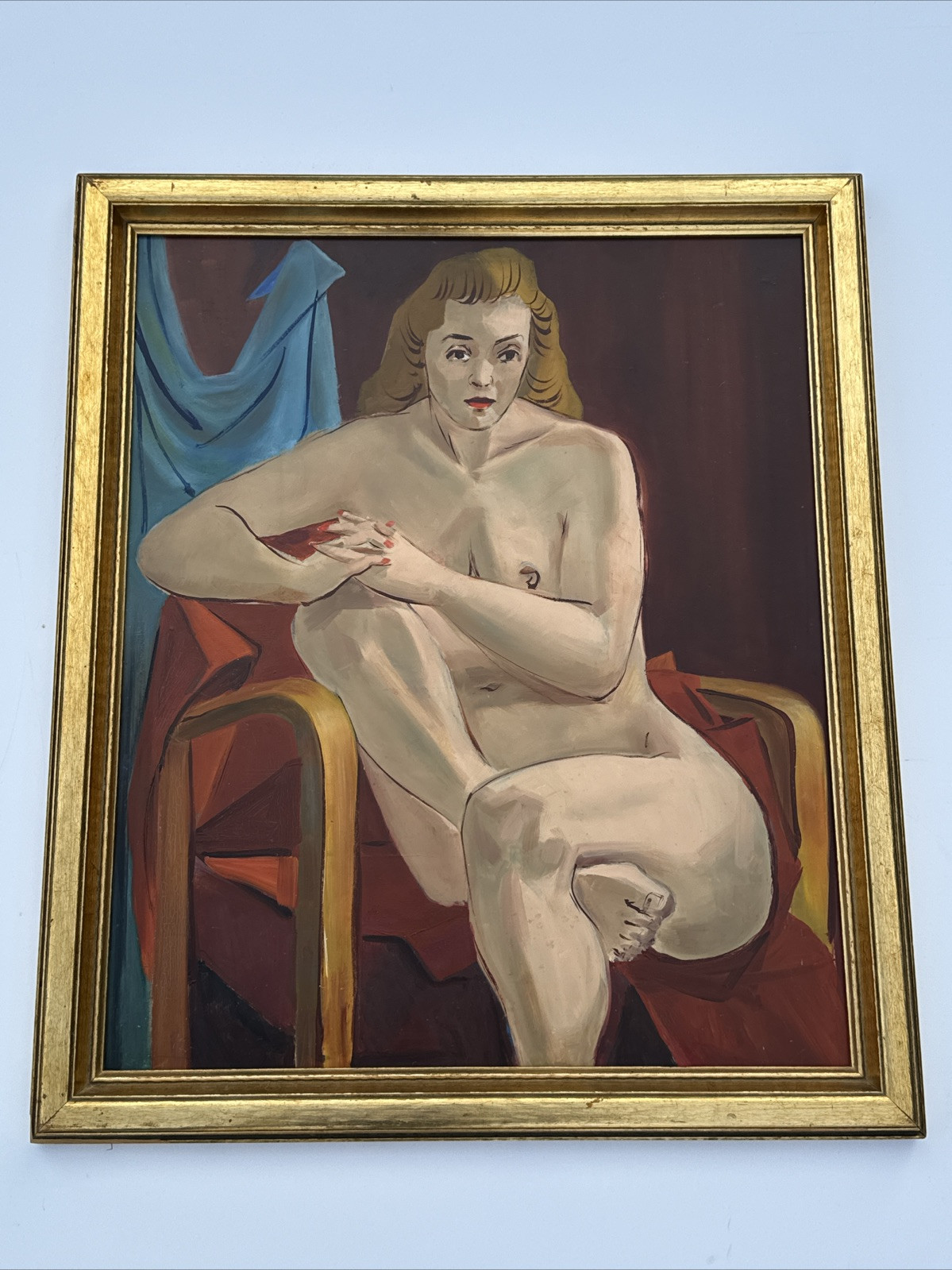 ANTIQUE NUDE PAINTING PRETTY WOMAN FEMALE MODEL MID CENTURY MYSTERY ARTIST 1950