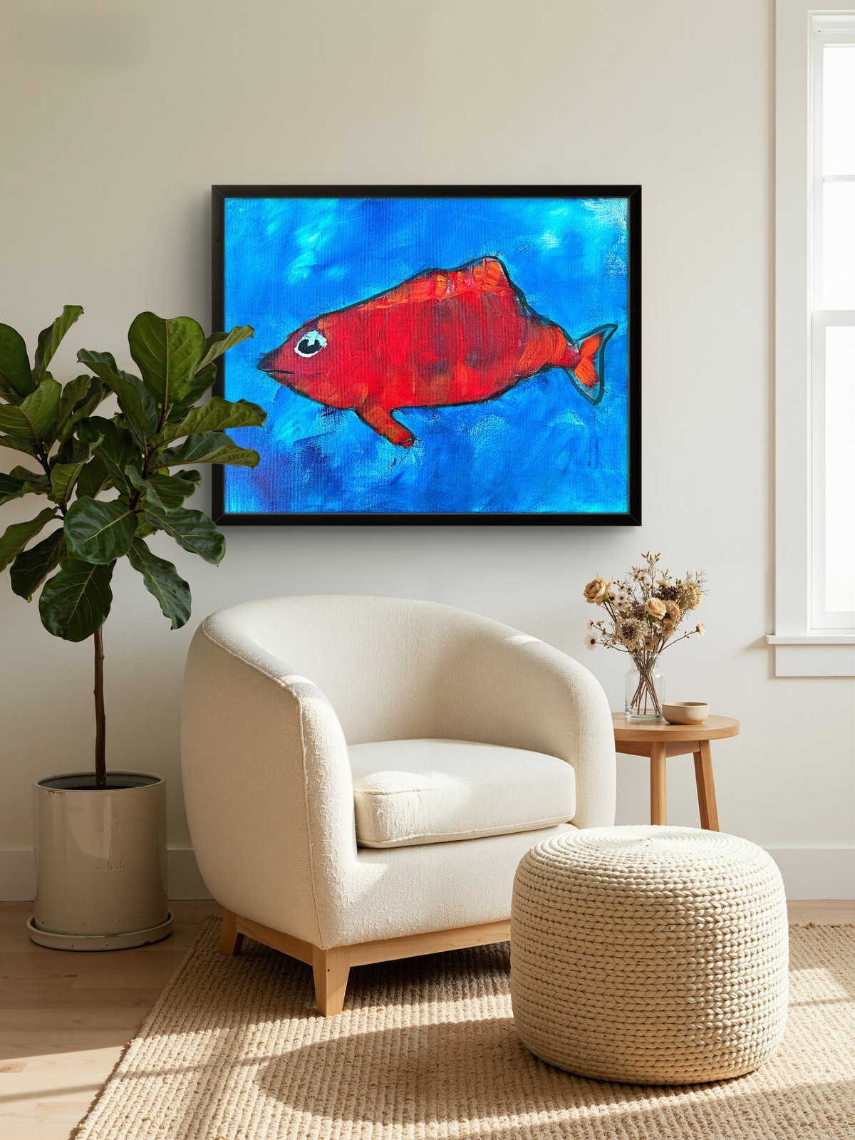 Bold 20×16 Neo Expressionist Fish Original Large Acrylic Canvas Wall Art
