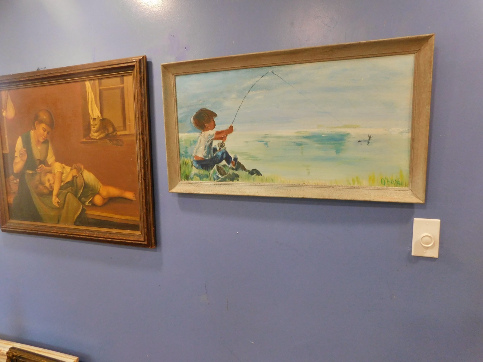 1950’s Figurative impressionist oil painting BOY FISHING Marilynn O’hare LISTED