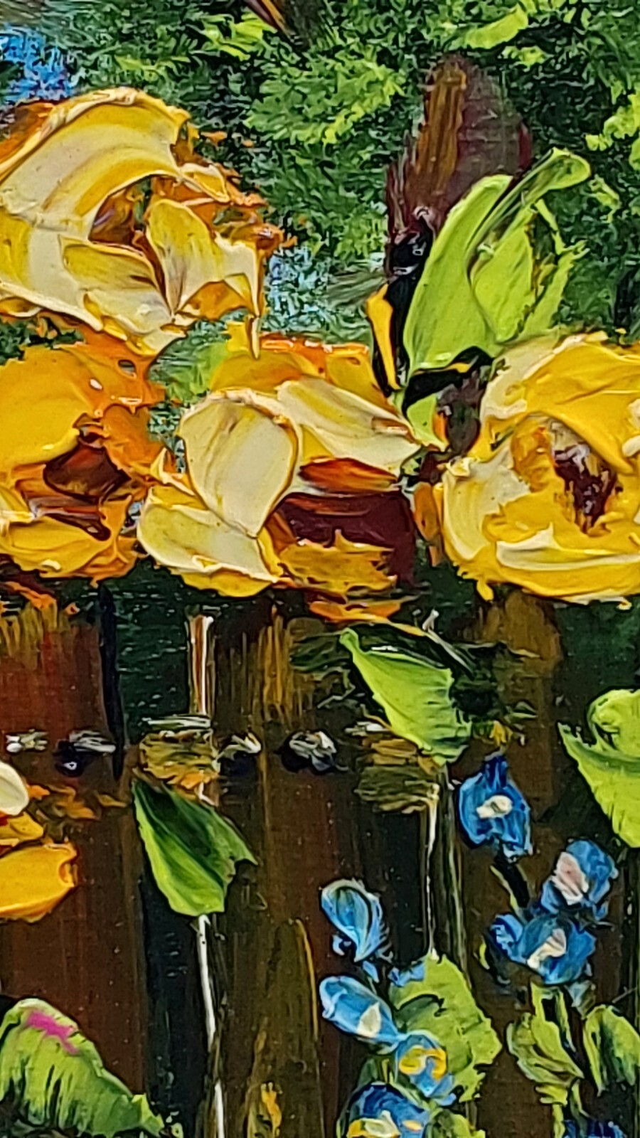 Original Rustic Cottage Painting with Sunflowers, Farm Art, Oil on Canvas 7×8 in