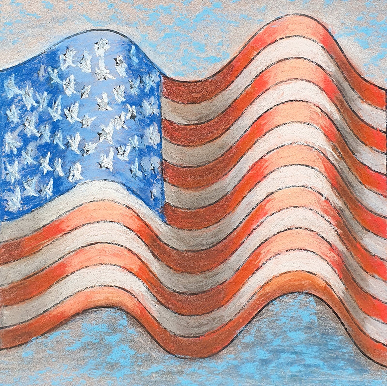 USA Flag Pastel Painting Independence Day Original Art Matte Paper Wall Art