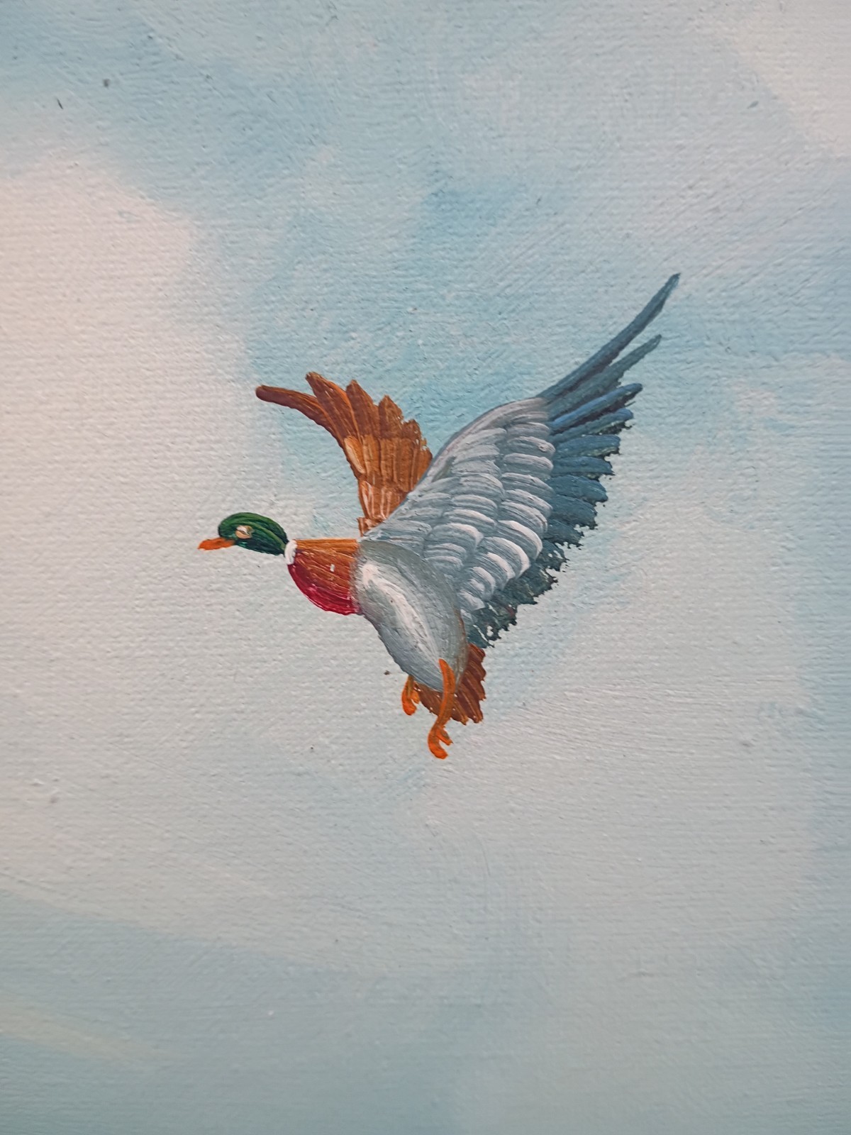 Vintage Clara Inness CabinCore Original Oil Painting Framed Mallard Ducks Marsh